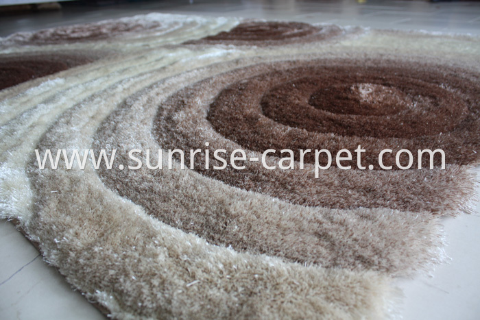 Polyester Silk Shaggy 3D Beige Rug